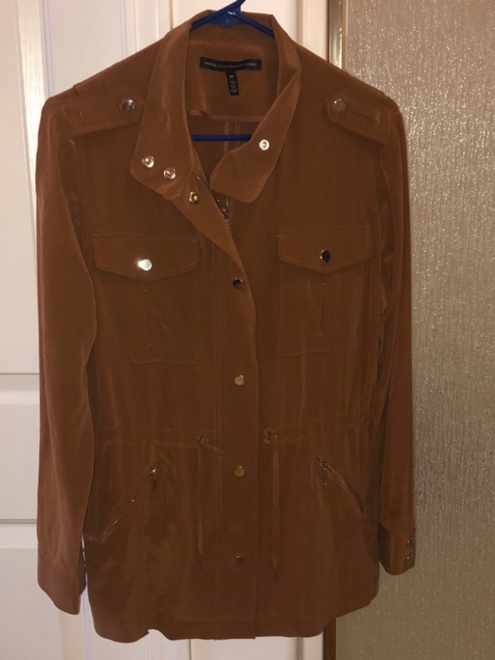 WHBM White House Black Brown 100% Silk Utility Jacket Sz XLP NWOT